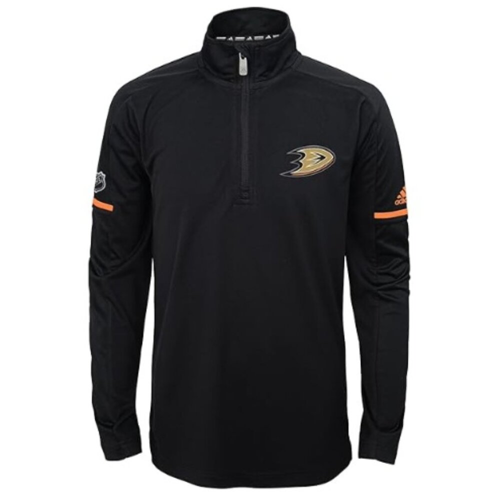 Anaheim Ducks NHL Hockey Black 1/4 Zip Large Long Sleeve Adidas Shirt Pull Over